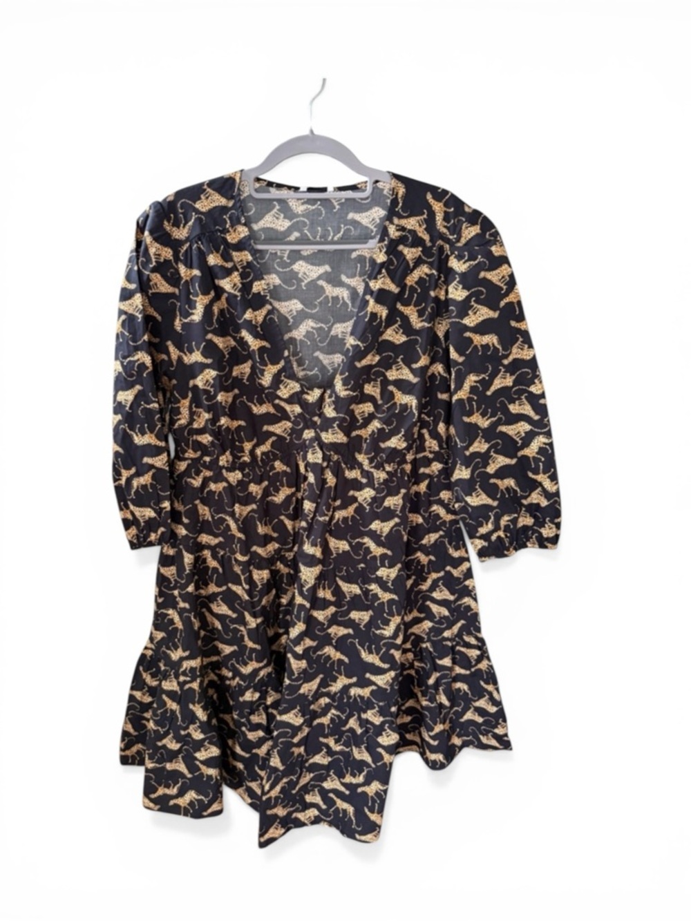 Leota Black Dress with Gold Cheetah Print